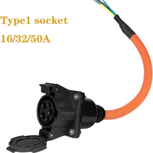 DUOSIDA EVSE Type 1 SAE J1772 Standard 16A 32A 50A Socket With 0.5 Cable AC Inlet EV Charging Outlet connector 4 Point Fixed
