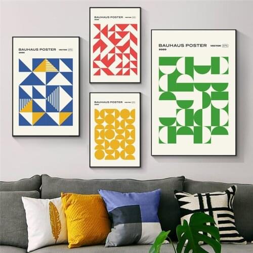 Geometric Abstract Bauhaus Canvas Painting Colorful Red Blue Yellow Wall Art Poster Print Picture Gallery Living Room Home Decor