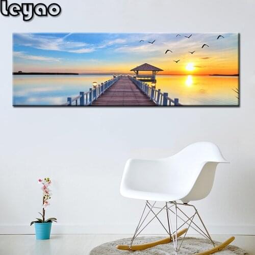 Natural Wooden Bridge Sunset Landscape diamond Painting Cuadros diamond embroidery Scandinavian Wall Art Picture for Living Room