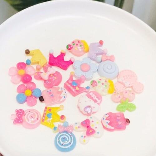 20Pcs Kawaii Crown candy flower Flatback Planar Resin DIY Crafts Supplies Arts Phone Shell Decor Material Hair Accessories