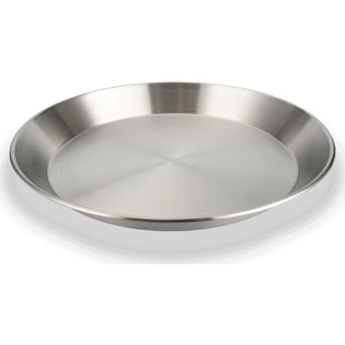Korean Stainless Steel Pizza Plate Thickened And Deepened Round Brushed Large Flat-Bottomed Dish Plate Pastry Plate Meal Plate