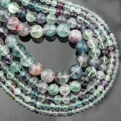 15"(38cm) Strand Round Natural Fluorite Stone Rocks 4mm 6mm 8mm 10mm 12mm Beads for Jewelry Making DIY Bracelet Findings