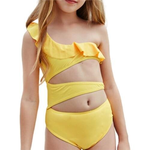 Summer Girls Swimsuit Holiday Solid Bikini Set One Piece Swimsuite Swimwear Bathing Suit Beachwear For Kids Bikini Girl Biquini