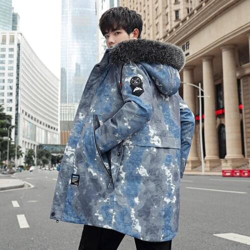 2020 new winter cotton padded mens coat medium length thickened Korean hat collar cotton padded jacket