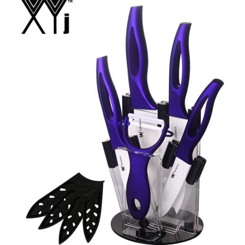 3, 4, 5, 6 Inch Ceramic Knife Set + Knife Holder + Peeler Best Cooking Tools White Blade Purple Handle Kitcehn Knife 6 Piece Set