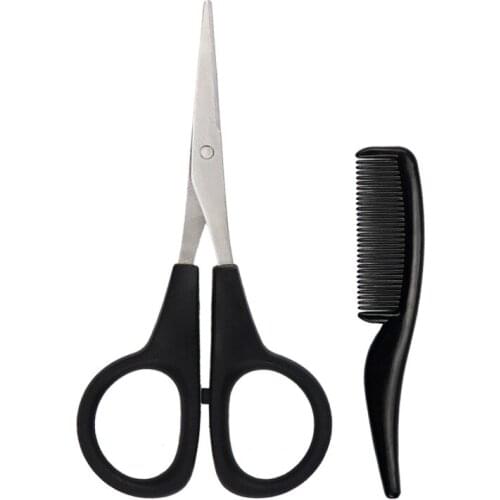 Mustache Eyebrow Nose Hair Scissors Set With Comb Facial Trimming For Beauty Salon Tool