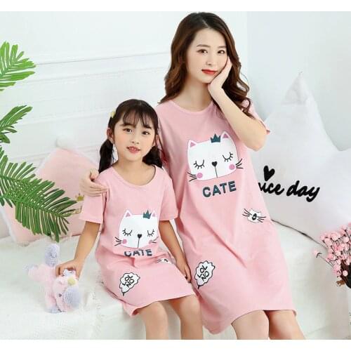 Summer Childrens Nightdress Girls Cat Nightgowns Baby Kids Cotton Pajamas Girls Princess Night Dress Sleepwear Dressing Gown