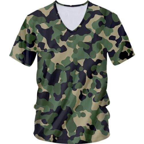 OGKB New Military Camouflage T Shirt 3D Printed Male Breathable Short Sleeve V Neck T-shirt For Men Summer Casual Hip Hop Tees