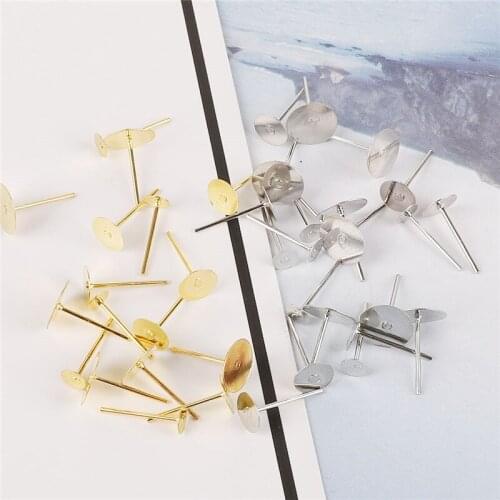 High Quality 4/6/8mm Sliver/Golden Plated Flat Pad Studs Earrings Flat Base Pins Settings DIY Earing Jewelry Findings Making