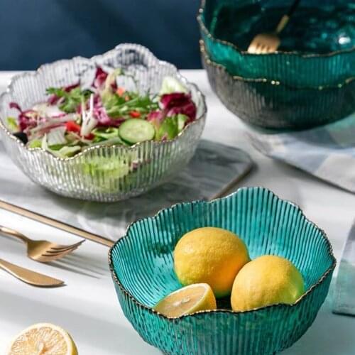 Tableware Transparent Phnom Penh Glass Bowl Single Oblique Mouth Salad Student Dormitory Fruit Anti-Skid Large Design At The Bot