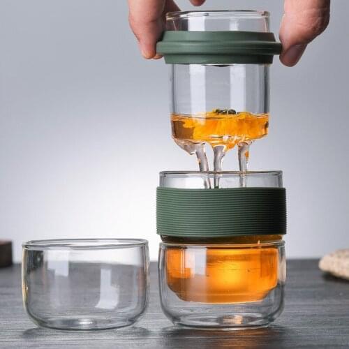 Hand blown high borosilicate crack cup portable travel glass tea set set of one glass teapot