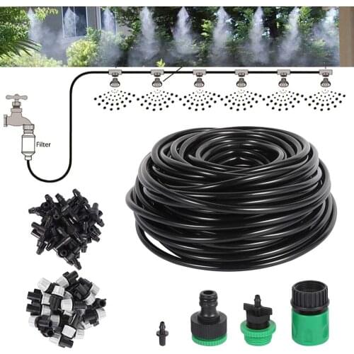 1 Kit Fog Watering Irrigation System Portable Misting Cooling Automatic Water Nozzle 20M PVC Hose Spray Head Tee Connecter