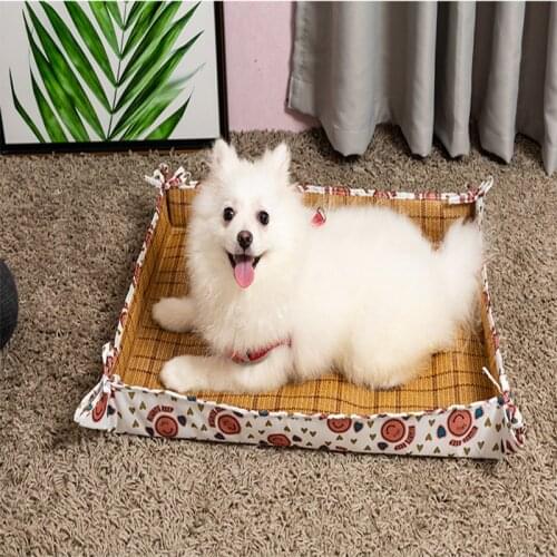 Foldable Cooling Rattan Plaited Articles Pet Dog Summer Sleeping Mat Pad for Dogs Doggy Kitten Bed-mat for Summer