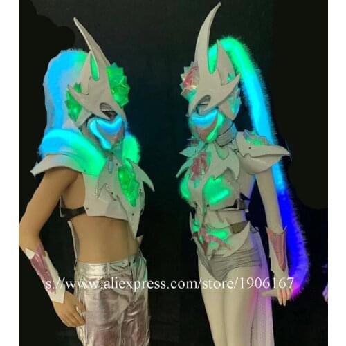 Nightclub Bar Led RGB Luminous Party Dress Women Men Clothes Led Light Up Headwear Led Flashing Catwalk Show Performance Suit