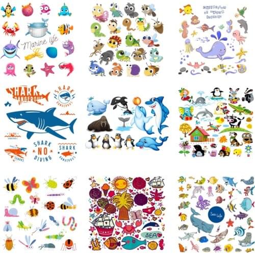 Iron on Transfer for Clothing Thermoadhesive Patches Stickers Diy Animal Cute Patch Fusible Stripes Thermotransfer for Clothes F