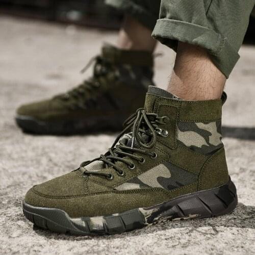 ZEEKSON Outdoor shoes mens camouflage canvas hiking cross-country hiking shoes high-tube wear-resistant casual Martin boots