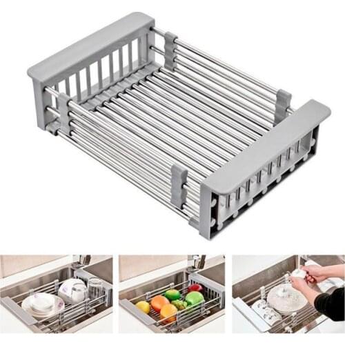 Kitchen sink drain basket drain rack stainless steel pool sink sink cutlery drained water basket retractable sink telescopic
