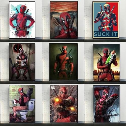 Marvel Movie Funny Superhero Canvas Painting Deadpool Posters and Prints Wall Art Gifts Cuadros Living Room Bathroom Decoration