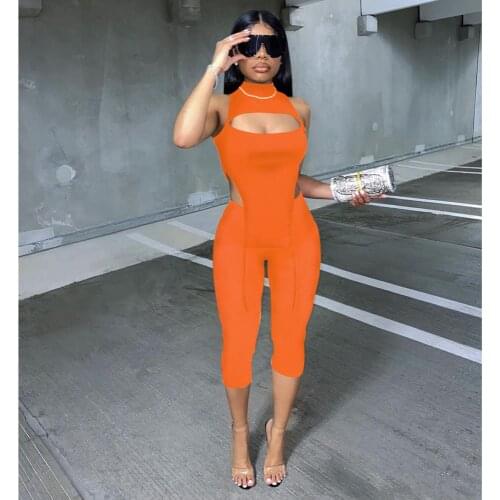 Womens Capris Set 2 Pieces Outfit Sleeveless Hollow Out Tank Irregular Hem+Tight Trousers Straight Pencil Pants Casual Suits