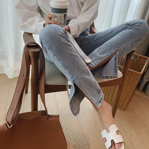 2021 Womens Flare Split Hem Pencil Jeans Y2k Za Woman Pants For Girls Shorts Clothes Denim Streetwear Fashion Vintage Trouser