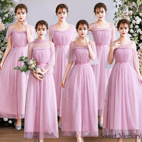 2021 Summer Pink Robes Sweet Memory Elegant Lady Gray Wedding Party Vestidos Bridesmaid Dresses Bride Lace Tulle Vestidos