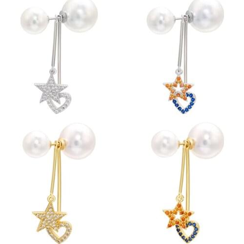 ZHUKOU 2020 NEW gold/silver color pearl stud earrings for women CZ star/heart fashion crystal stud earrings for party VE269