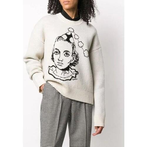 Winter 10.25 2021 Autumn New Jacquard Pattern Round Neck Long Sleeve Knitted Warm Pullover Sweater Women