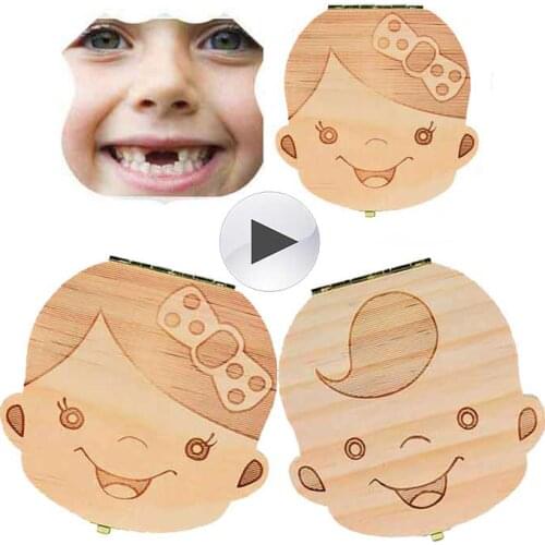 Tooth Box Portugue / Spanish/English/Dutch/French/Russian/ Italian Wood Tooth Box Organizer Save Milk Teeth Wood Storage Teeth