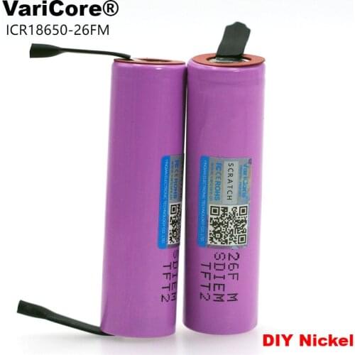 2PCS VariCore New 18650 ICR18650-26FM 2600mAh Li-ion 3.7v Rechargeable Battery DIY Nickel batteries