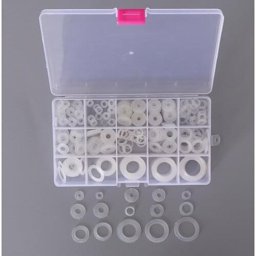 250 Pcs White Nylon O- Washer Seals Gasket Assortment Kit for Car