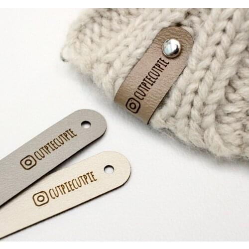 40pcs Custom leather label with rivets Handmade tags for crochet knitting Brand logo clothing hats care labels handcraft items