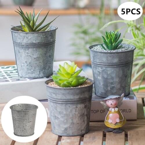 5pcs Vintage Nordic Retro Iron Made Flower Pots Bucket Storage Vase Plant Pot Retro Home Garden Decoration