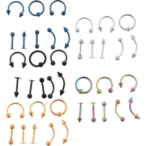 8Pcs Circular Barbell Curve Spike Lip Body Piercing Jewelry Set