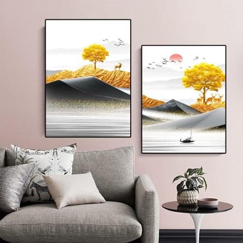 Abstract Yellow Tree Animal Canvas Painting Print Modern Home Decor Wall Art Poster Nordic Living Room Decoration Picture