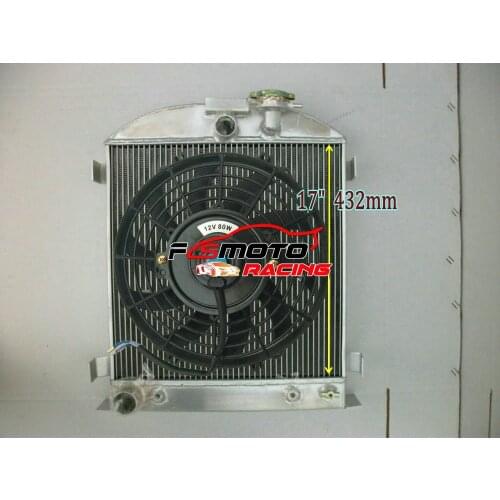 ALUMINUM RADIATOR + FAN For Ford Hot Rod Chopped w/Ford 302 V8 engine 1931 - 1932 Model A 3.3L 32 L-HEAD Naturally Aspirated