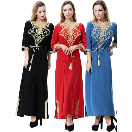 Dubai Arab Muslim Dress Women Long Robe Moroccan Ethic Lace-up Maxi Hijab Dresses Kimono Kaftan Elbise Islamic Clothing Abaya