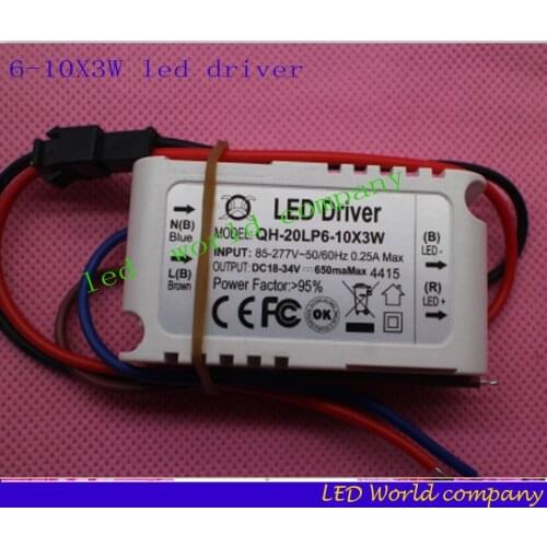 Free shipping 10pcs 6-10x3w 85-265V 650mA LED Driver Convertor Transformer Ceiling Light 6-10x3w led Lighting Transformers