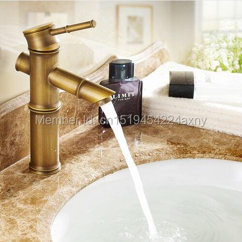 Free Shipping 8" Bamboo Shape Single Handle Antique Bronze Bathroom Basin Sink Faucet Waterfall Spout Vanity Mixer Tap GI36