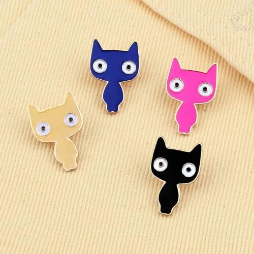 4 Style Enamel Pins High Quality Big Eyes Cat Brooch Demin Coat Lapel Pin T-shirt Backpack Badges Decoration Jewelry For Women