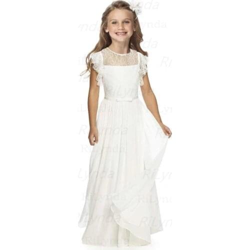 White Ivory Flower Girl Dresses Bow Kids Princess Dress Bow Shoulder Kids First Communion Dresses Party Dress 2021