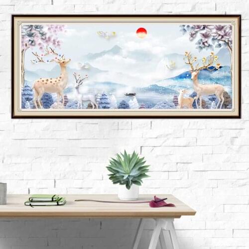 DIY Diamond Painting Deer Cross Stitch Kit Mosaic Embroidery Winter Landscape Tree Full Round Square Dril Rhinestone Crafts Gift
