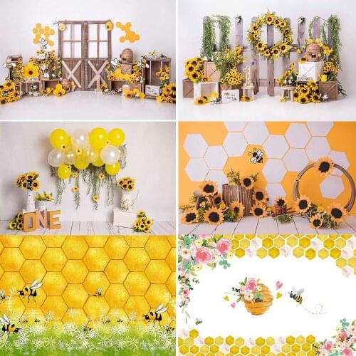Honey Sweet Bee Theme First Birthday Cake Smash Photoshoots Backdrop Daisy Sunflowers Baby Shower Gender Reveal Wall Background