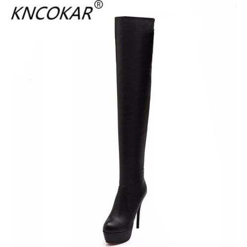 KNCOKAR2018 Customized Women Boots Autumn Winter Shoes Woman Round Toe High Heel Over The Knee Thigh High Long Boots Plus Size