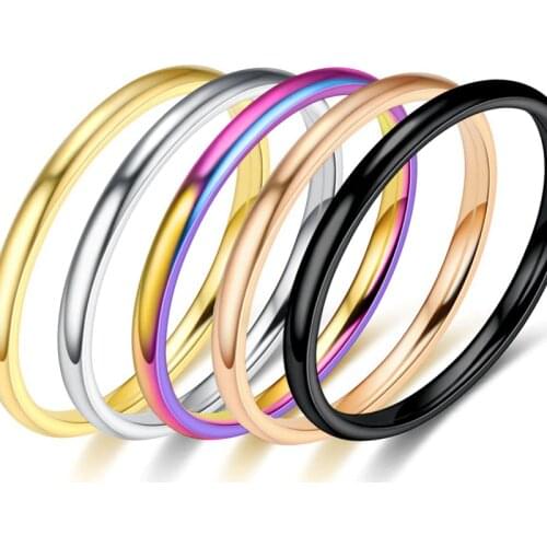 Meetvii 2MM Thin Titanium Steel Gold&Black&Silver-color Couple Ring Simple Fashion Rose Gold Finger Ring for Women and Men Gifts