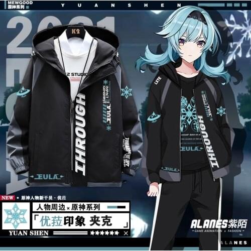 Genshin Impact Cosplay Costume Eula Lawrence Fashion jacket coat Game clothes Unisex Hoodie Zipper Hooded Sweatshirt New Tops