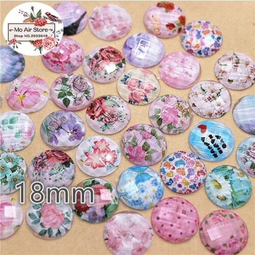 50pcs 18mm mix round kawaii grid flower Buttons Home Garden Crafts Cabochon Scrapbooking DIY Accessories