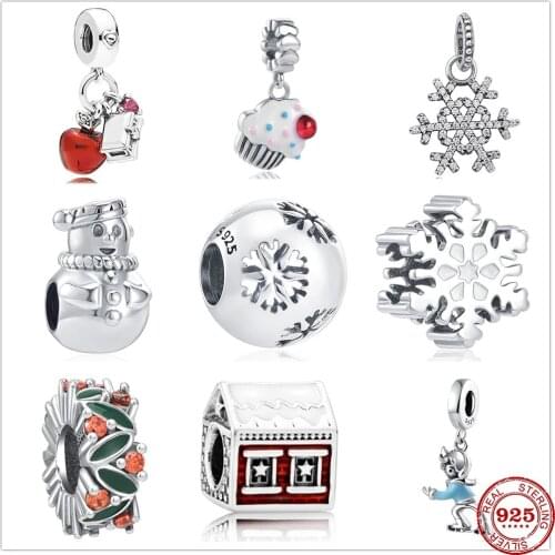 Hot Sell Christmas Series House Ski Dessert Pendant Charm Bead fit Original Pandora Charms Silver 925 Bracelet DIY Women Jewelry