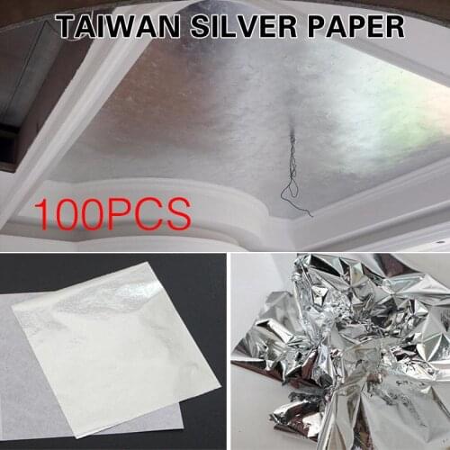 Silver Leaf Foil Paper Silver Foil Paper Gilding Craft Paper Frame Imitation Wall Decor 100 Sheets Hotels Home Decoration