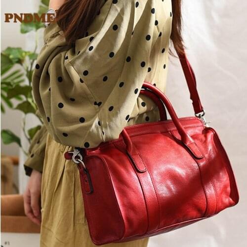 Fashion luxury designer Genuine leather handmade vegetable tanned leather travel large-capacity handbag messenger female bag