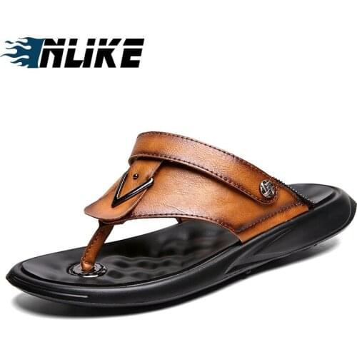 Genuine Leather Mens Sandals Leather Beach Shoes Light Slippers Mens Sandals Big Size